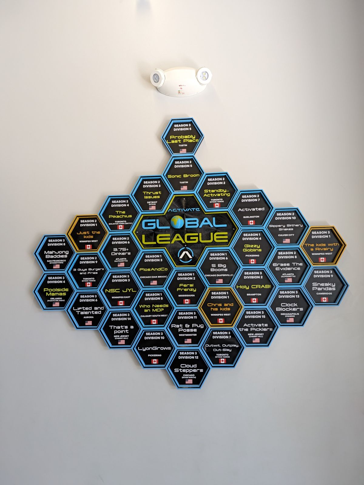 Activate Global League badge wall at the Tustin location