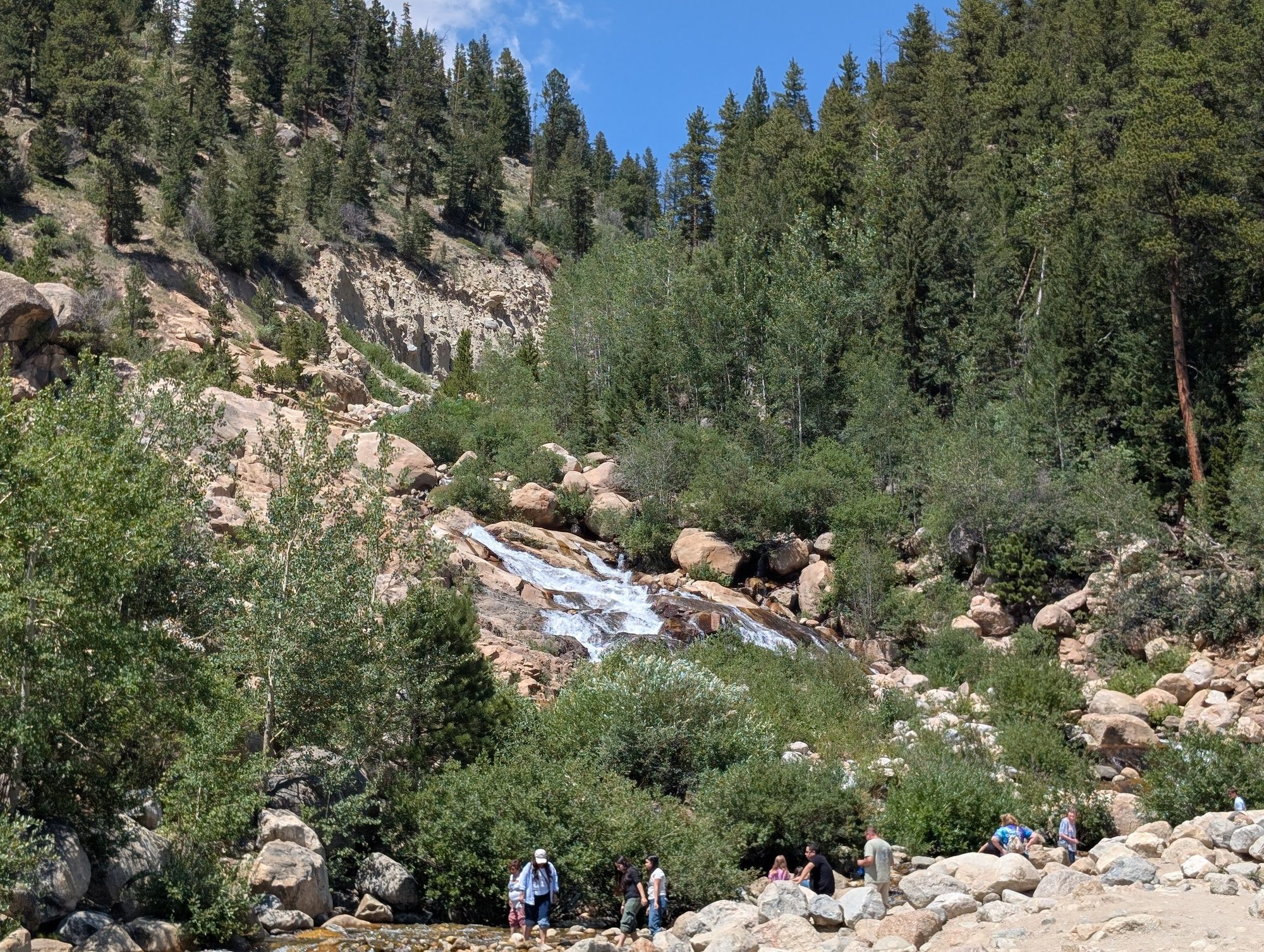 Waterfall cascading through the boulders at Alluvial Fan in Rocky Mountain National Park