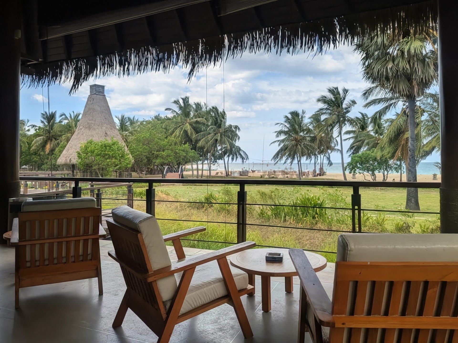 Lounge chairs looking toward the beach at Anantaya Pasikudah