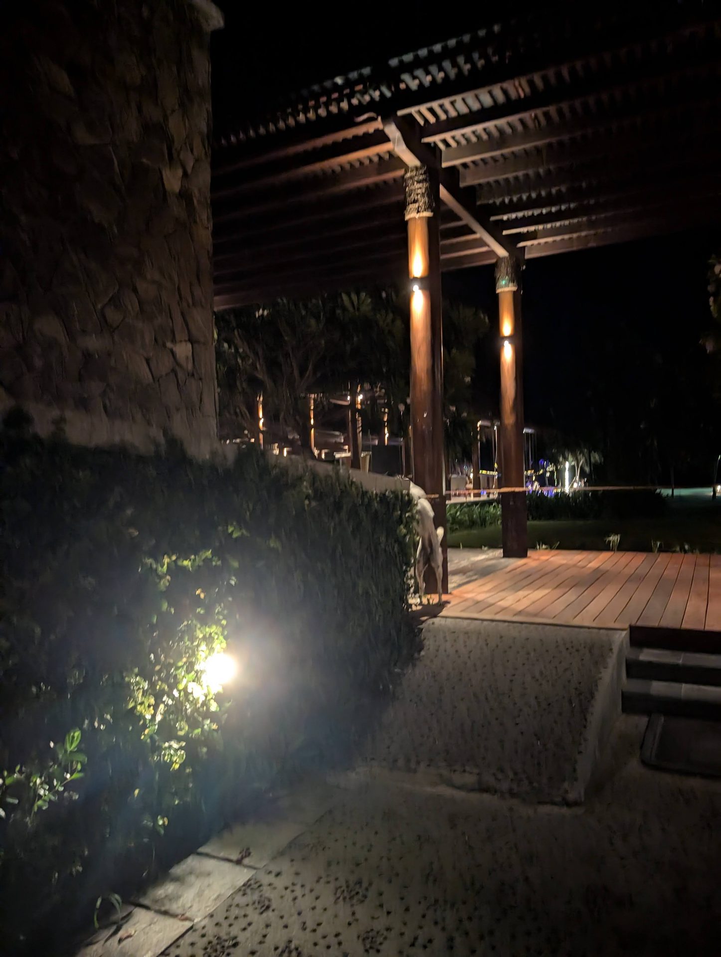 Lit pathway at night at Anantaya Pasikudah