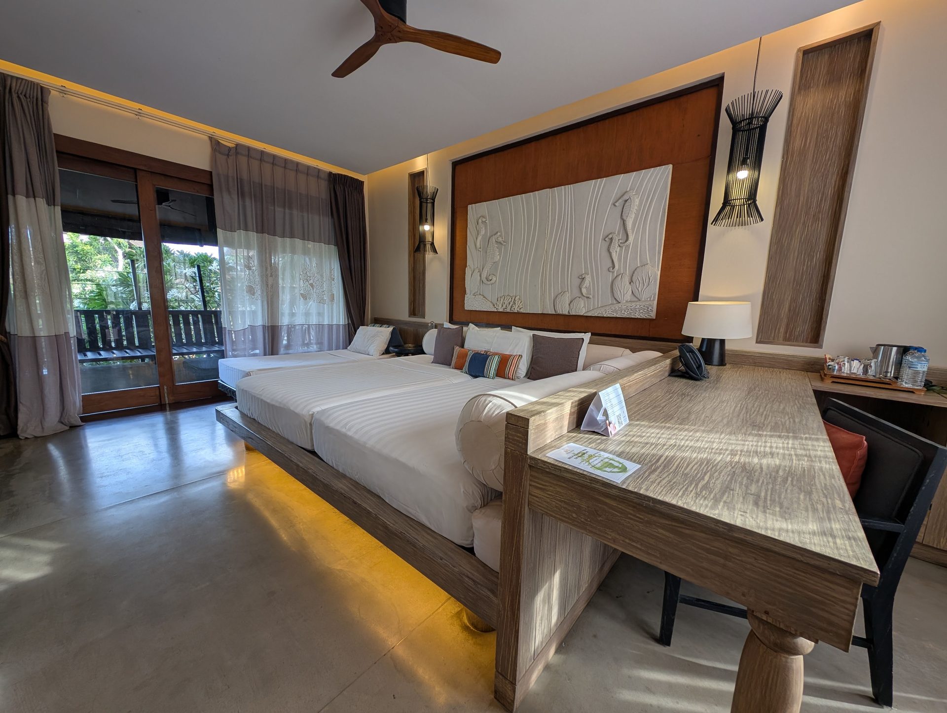 Superior Room with large beds and desk at Anantaya Pasikudah