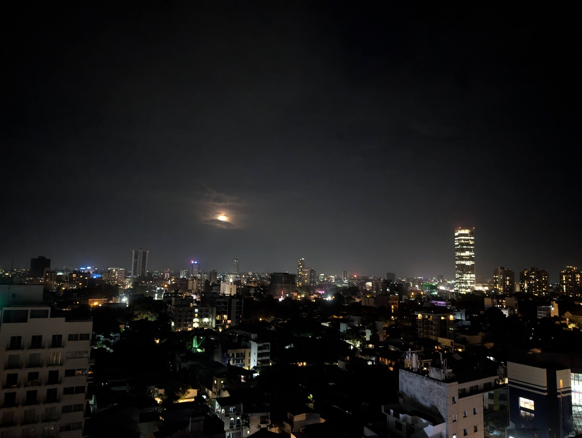 Colombo skyline at night from a rooftop in Bambalapitiya