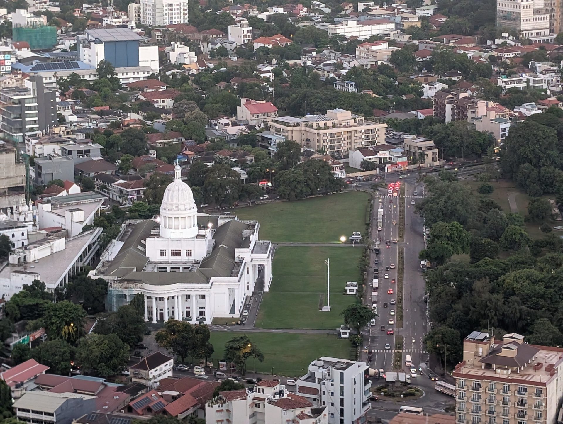 Colombo Town Hall and Viharamahadevi Park area from above
