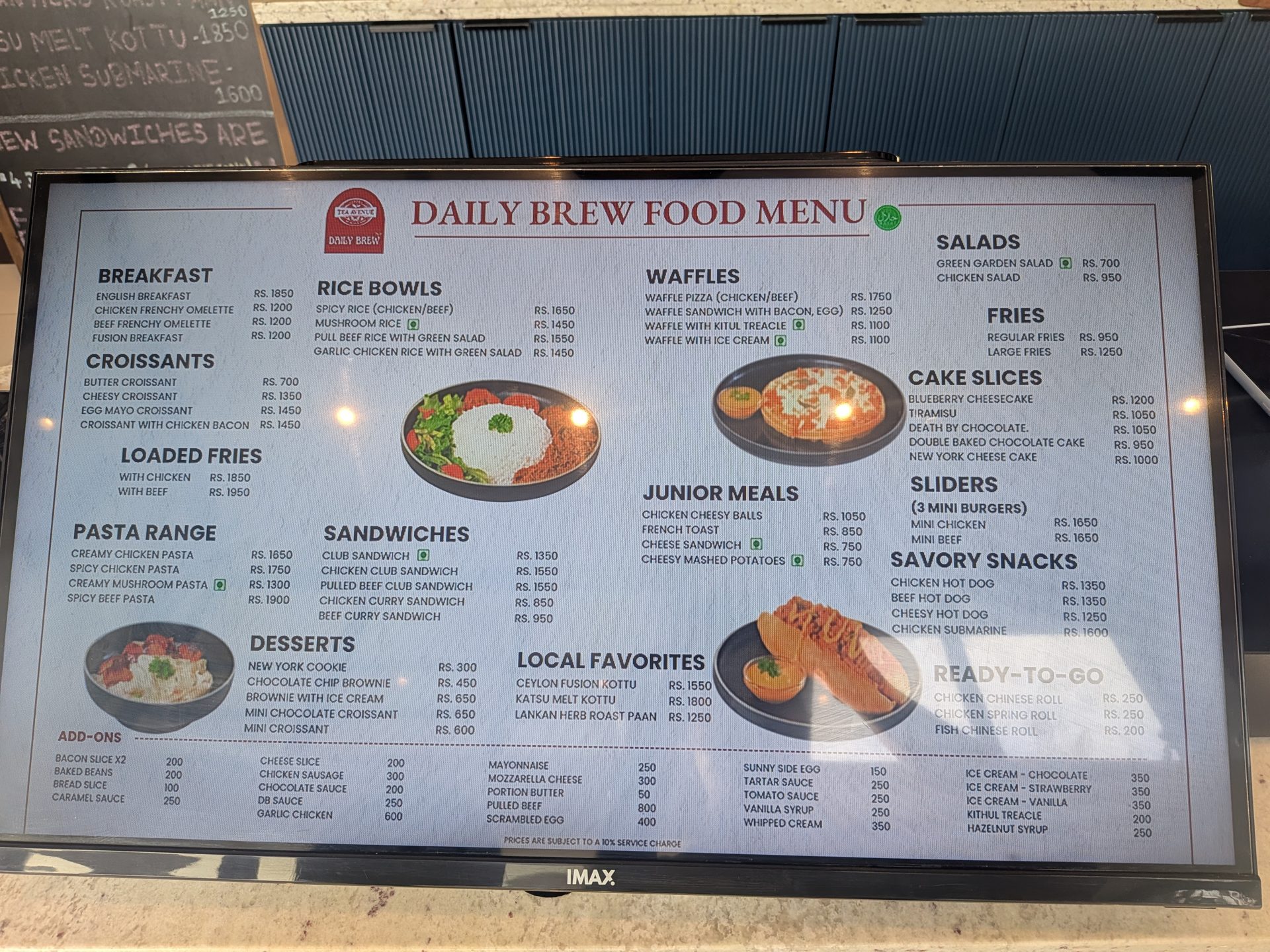 Daily Brew cafe menu board in Colombo