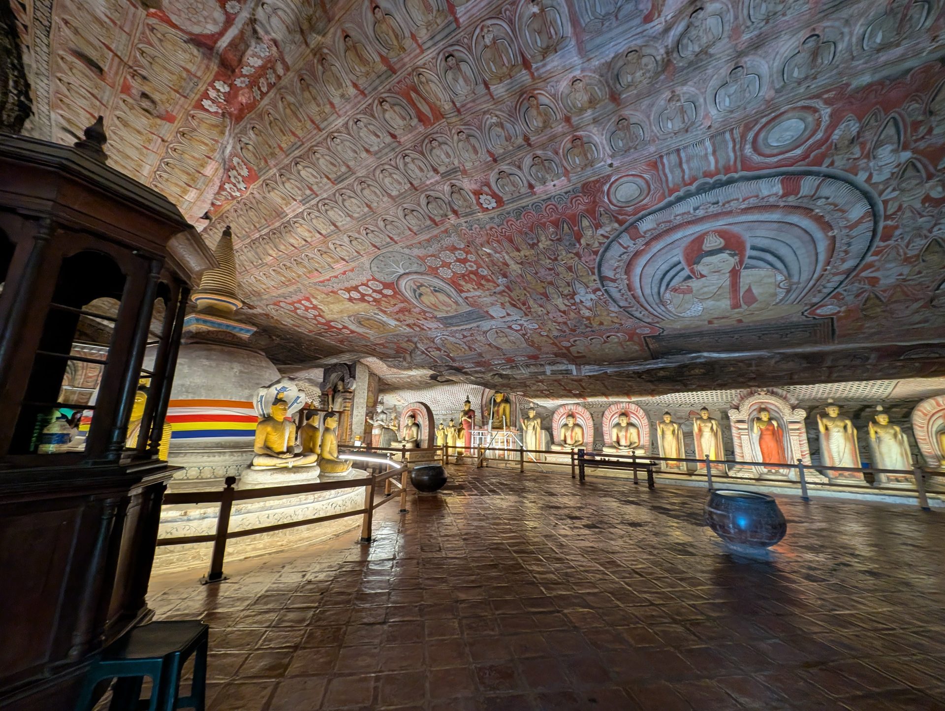 Painted ceiling inside Dambulla Cave Temple