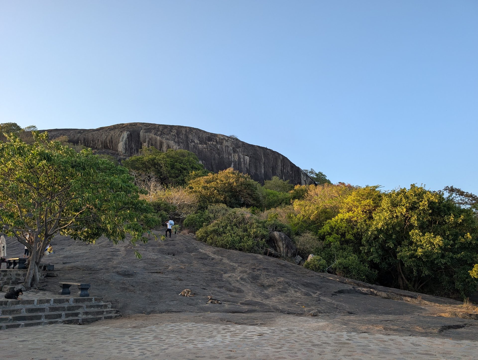 Rock slope at sunset above Dambulla Cave Temple
