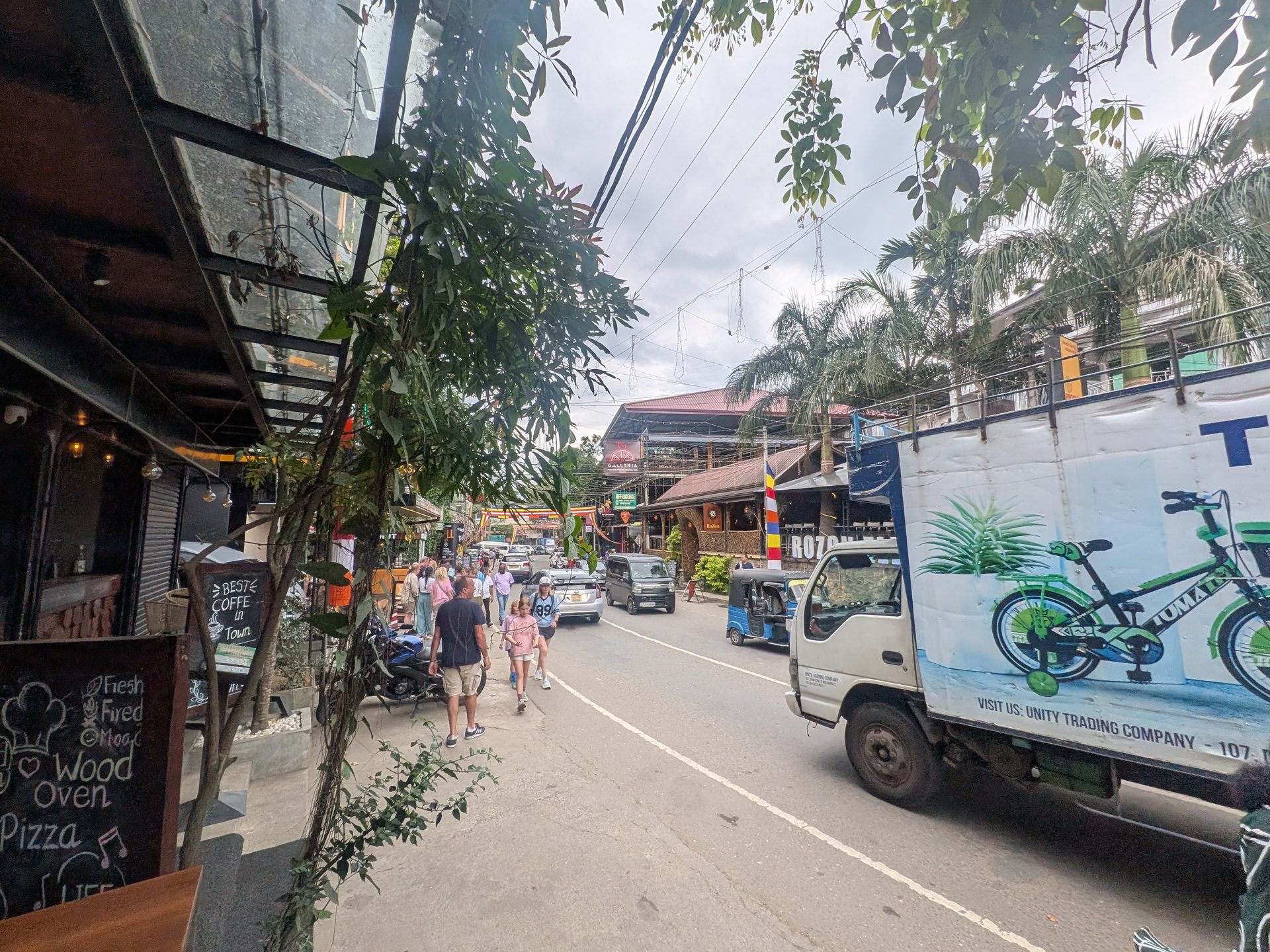 Ella main street with cafes and tuk-tuks