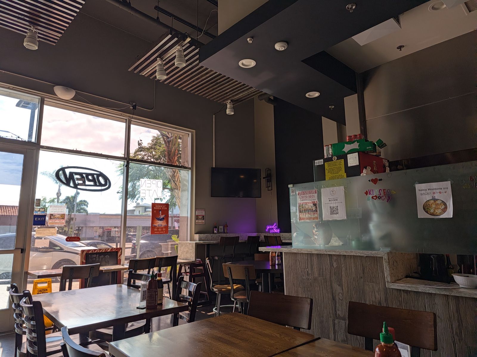 Dining room and order counter inside Fire Pho Huntington Beach