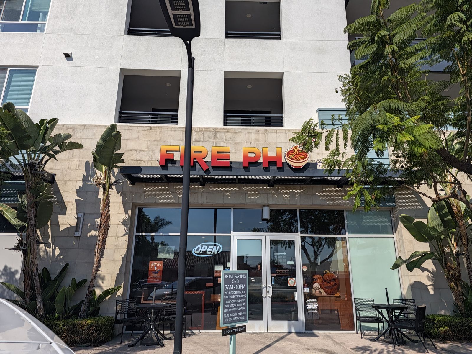 Fire Pho restaurant storefront on Edinger Avenue in Huntington Beach