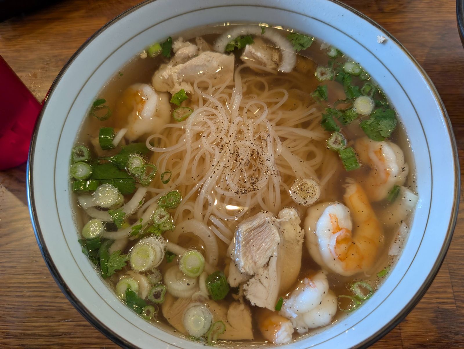 Fire Pho Kindling Bowl with shrimp, chicken and rice noodles