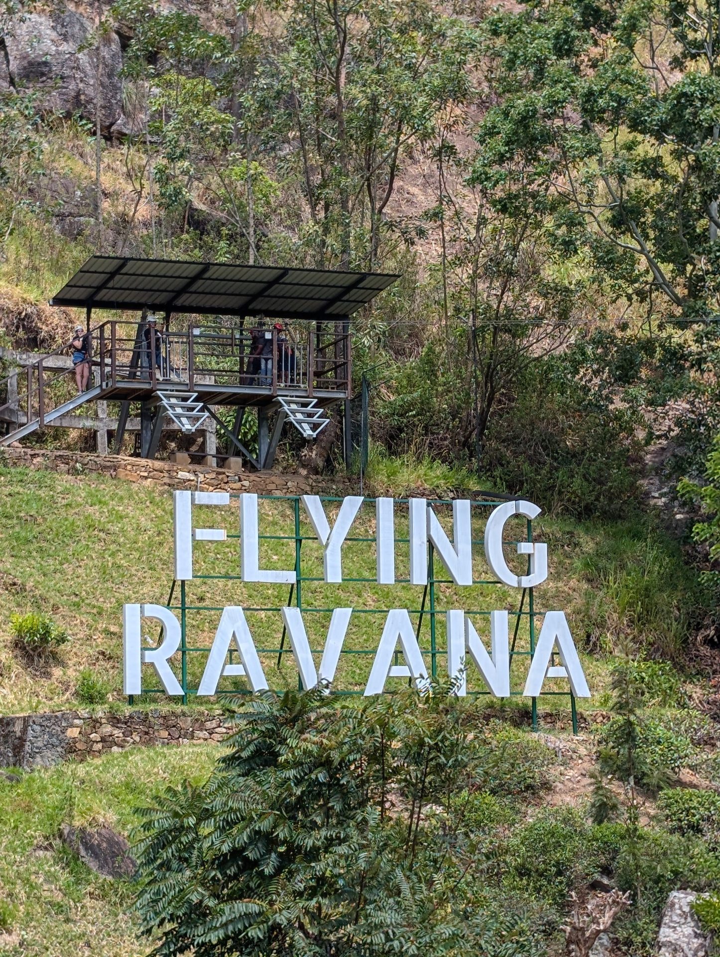 Flying Ravana sign and zipline platform in Ella