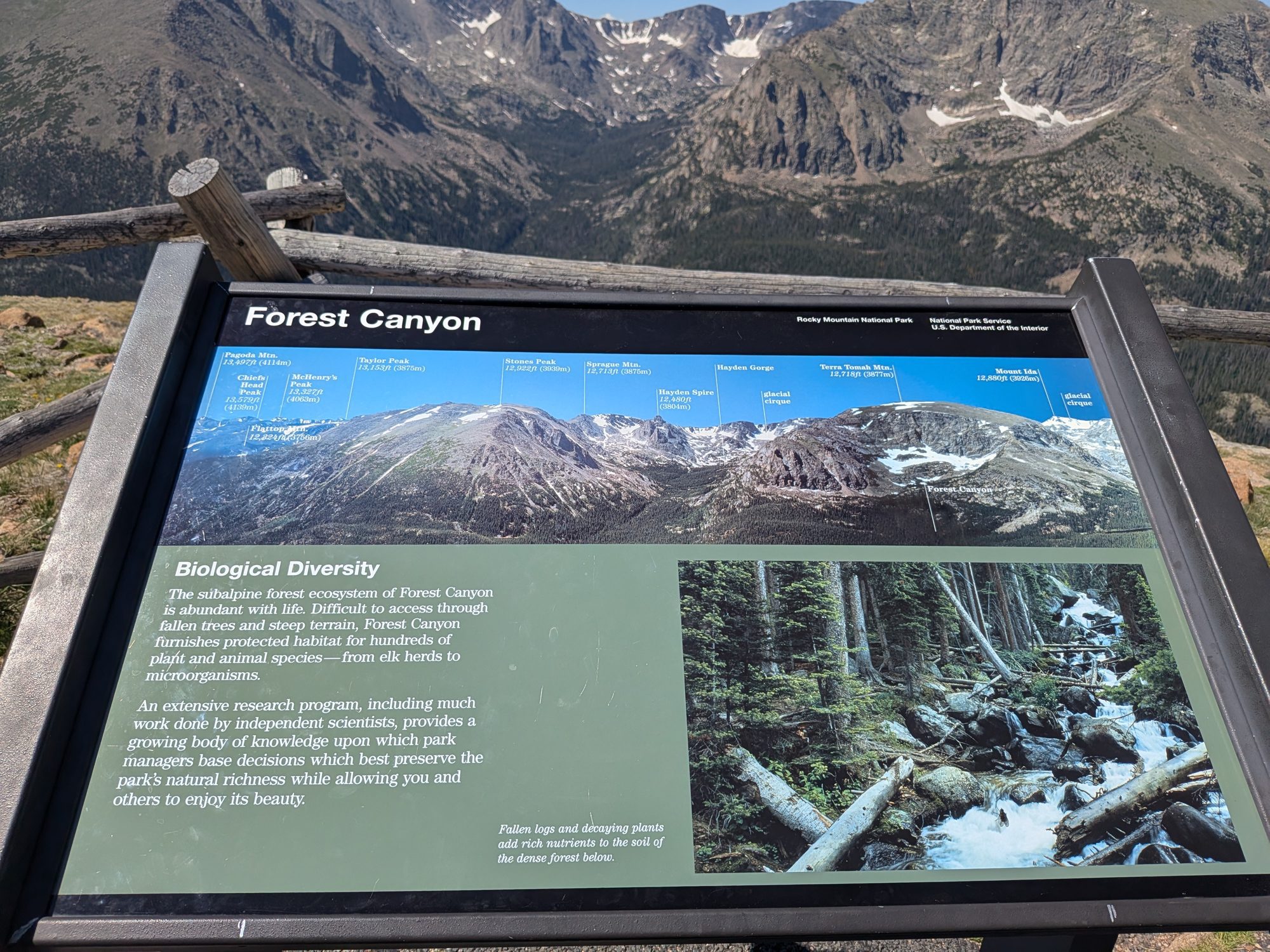 Forest Canyon interpretive sign at the overlook on Trail Ridge Road