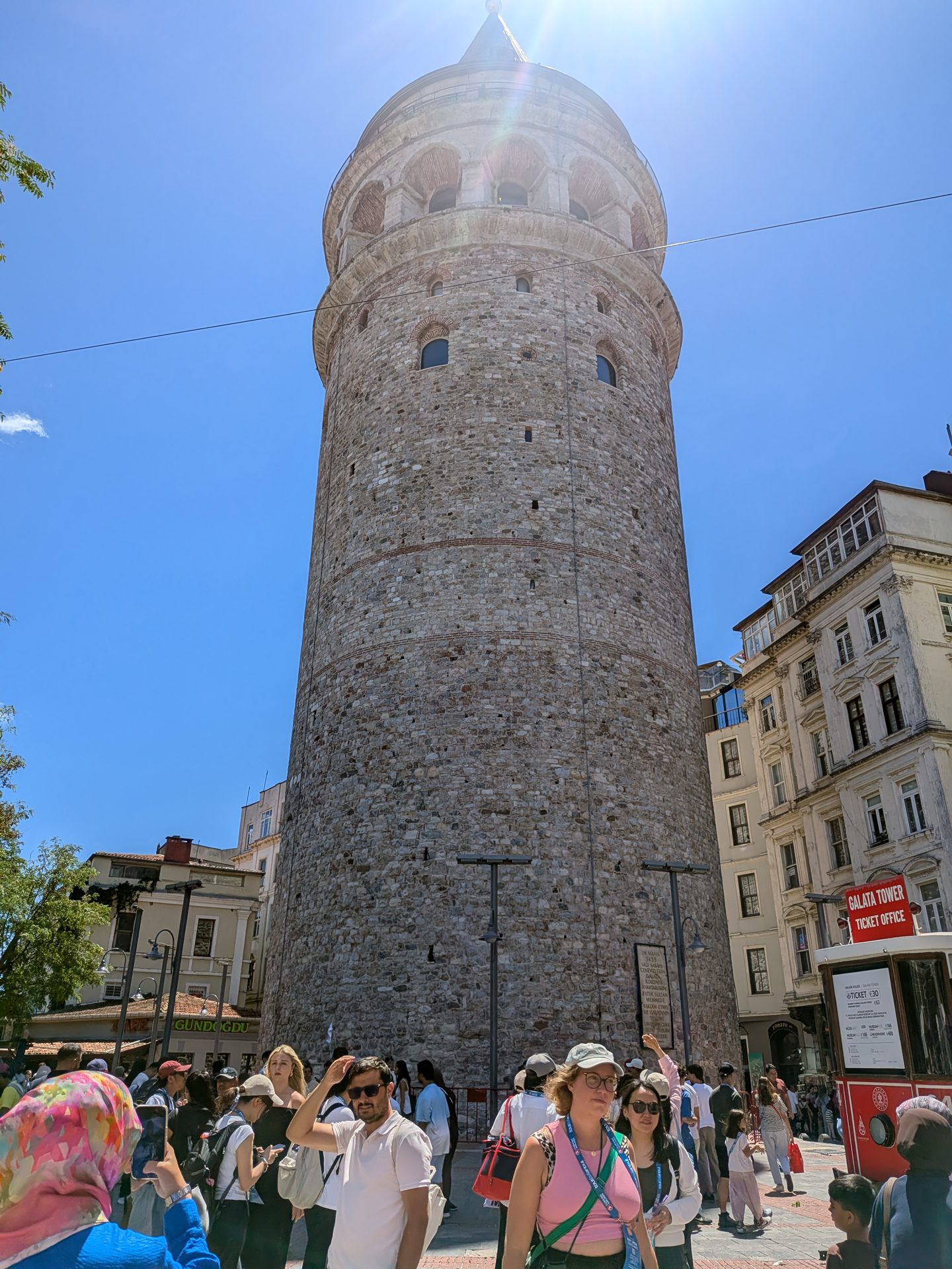 Crowds of visitors at the base of Galata Tower