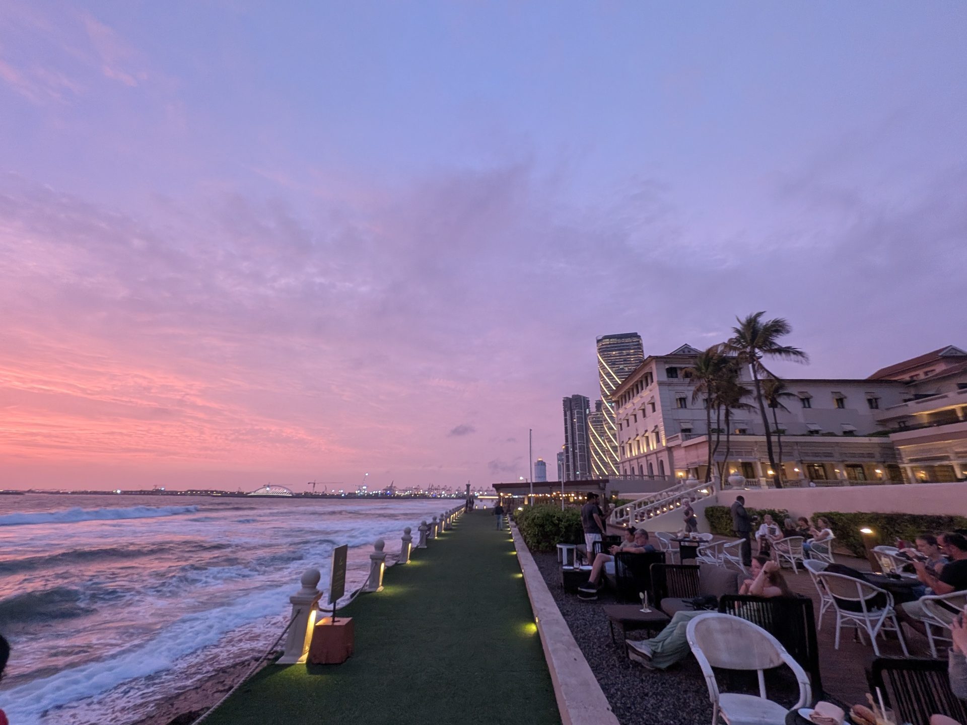 Galle Face Hotel seafront terrace at sunset