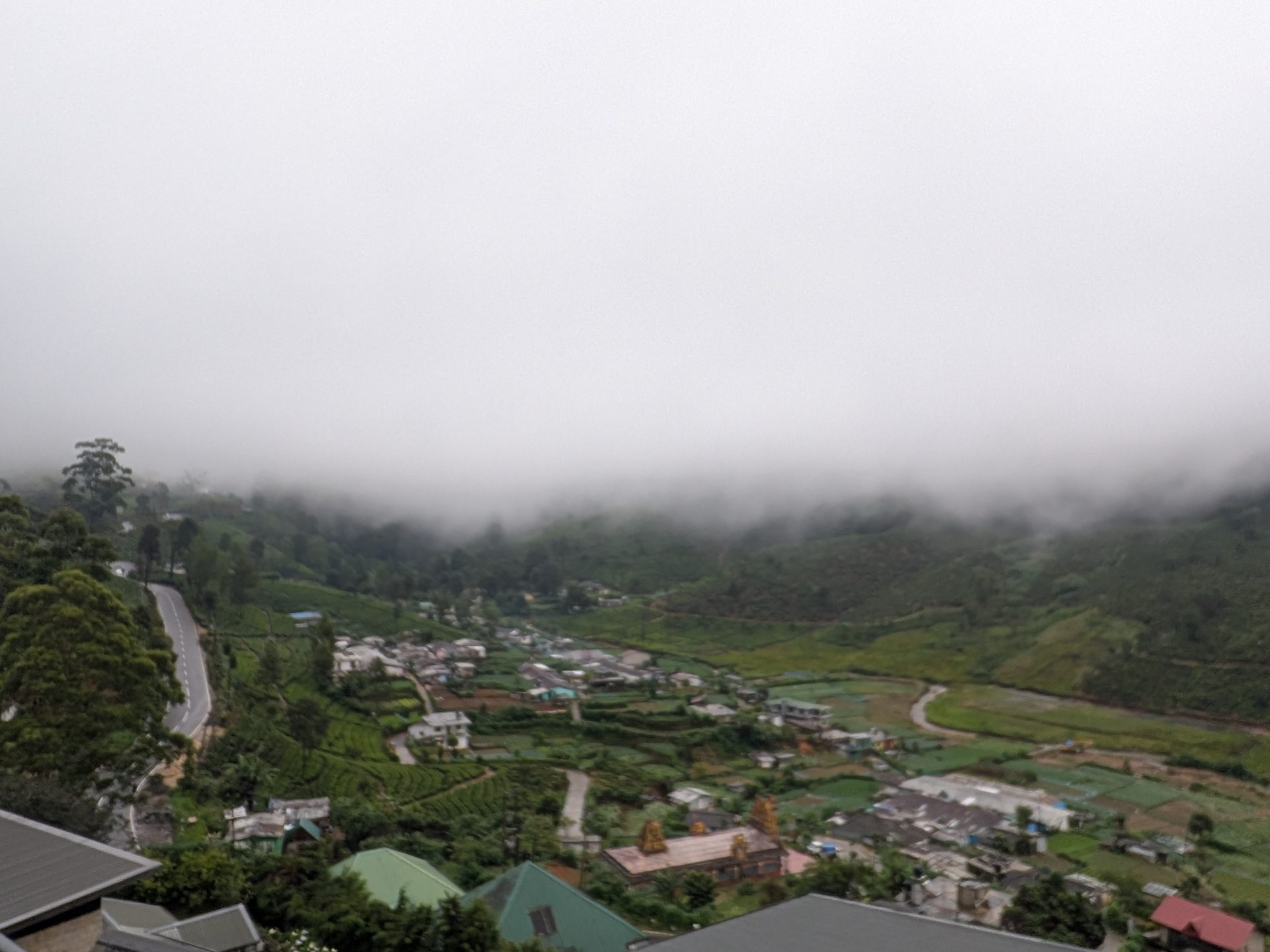 View over Nuwara Eliya and tea hills from The Golden Ridge Hotel