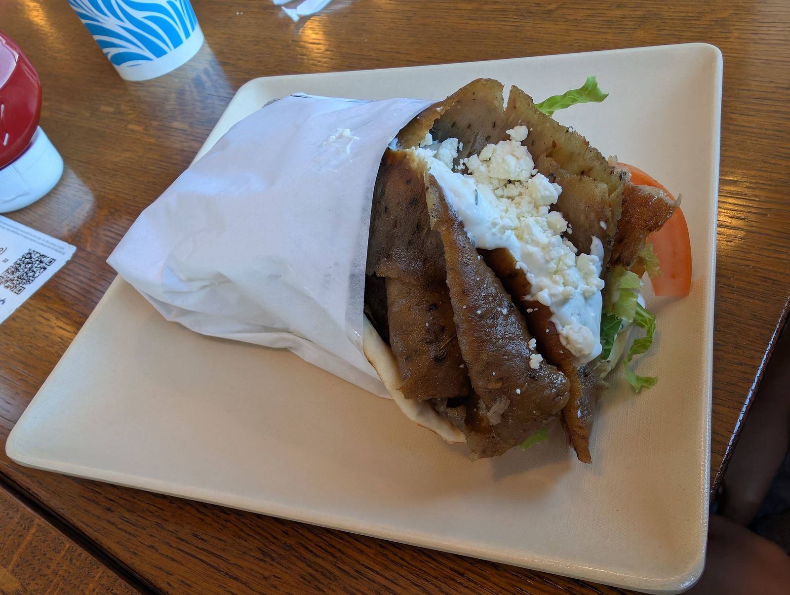 Great Greek gyro pita with feta and tzatziki
