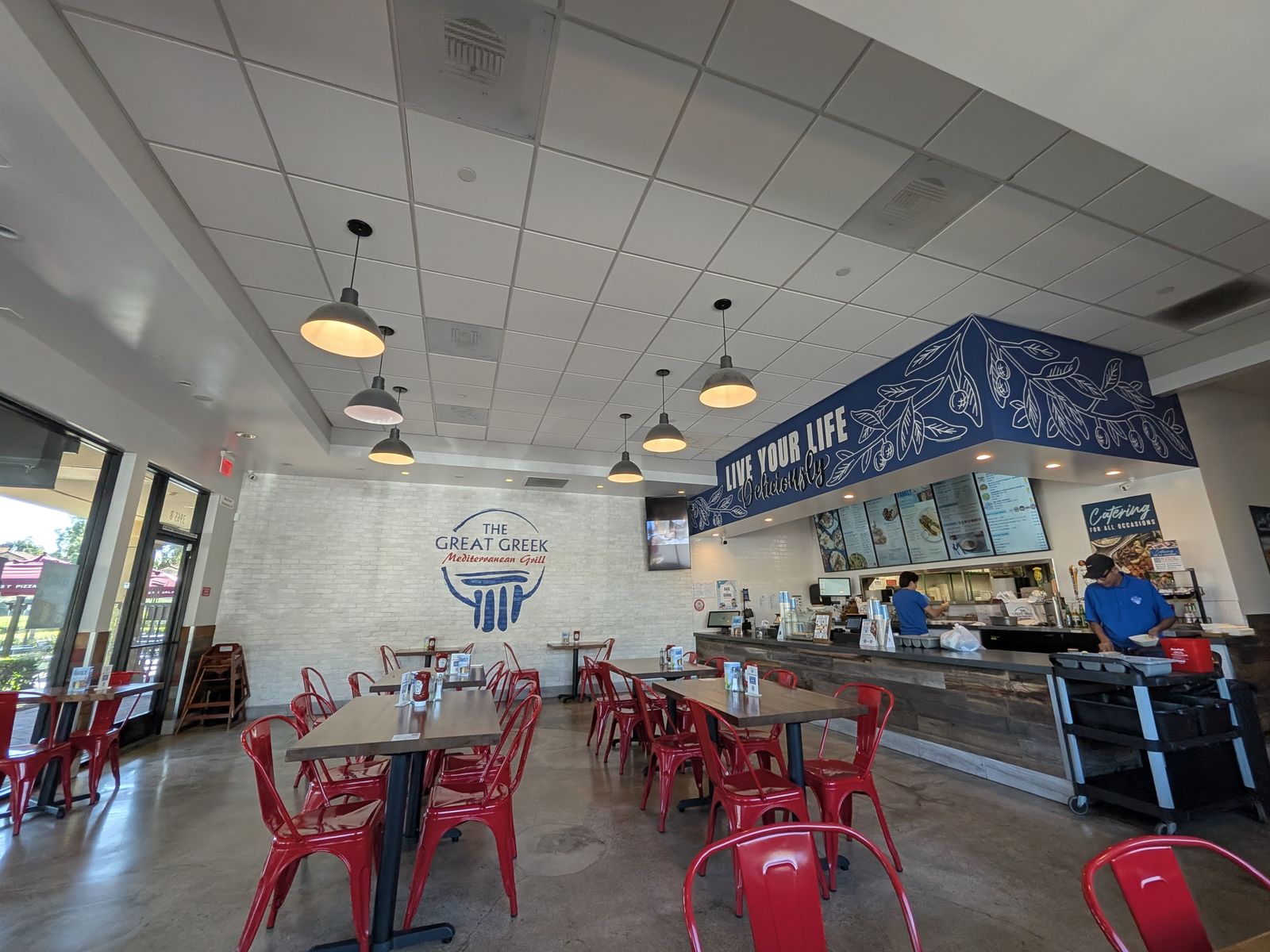 Spacious interior of The Great Greek Mediterranean Grill Irvine