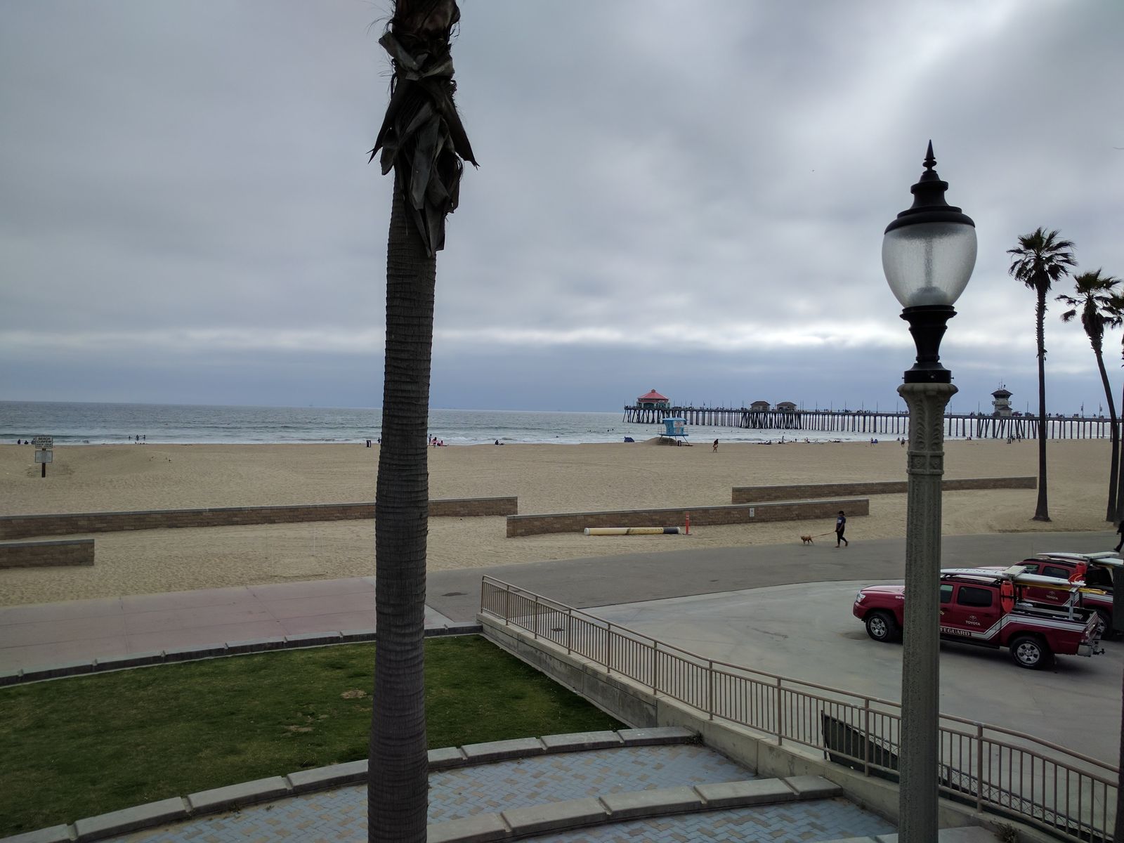 Huntington Beach Pier and beach seen from Pier Plaza near Main Street