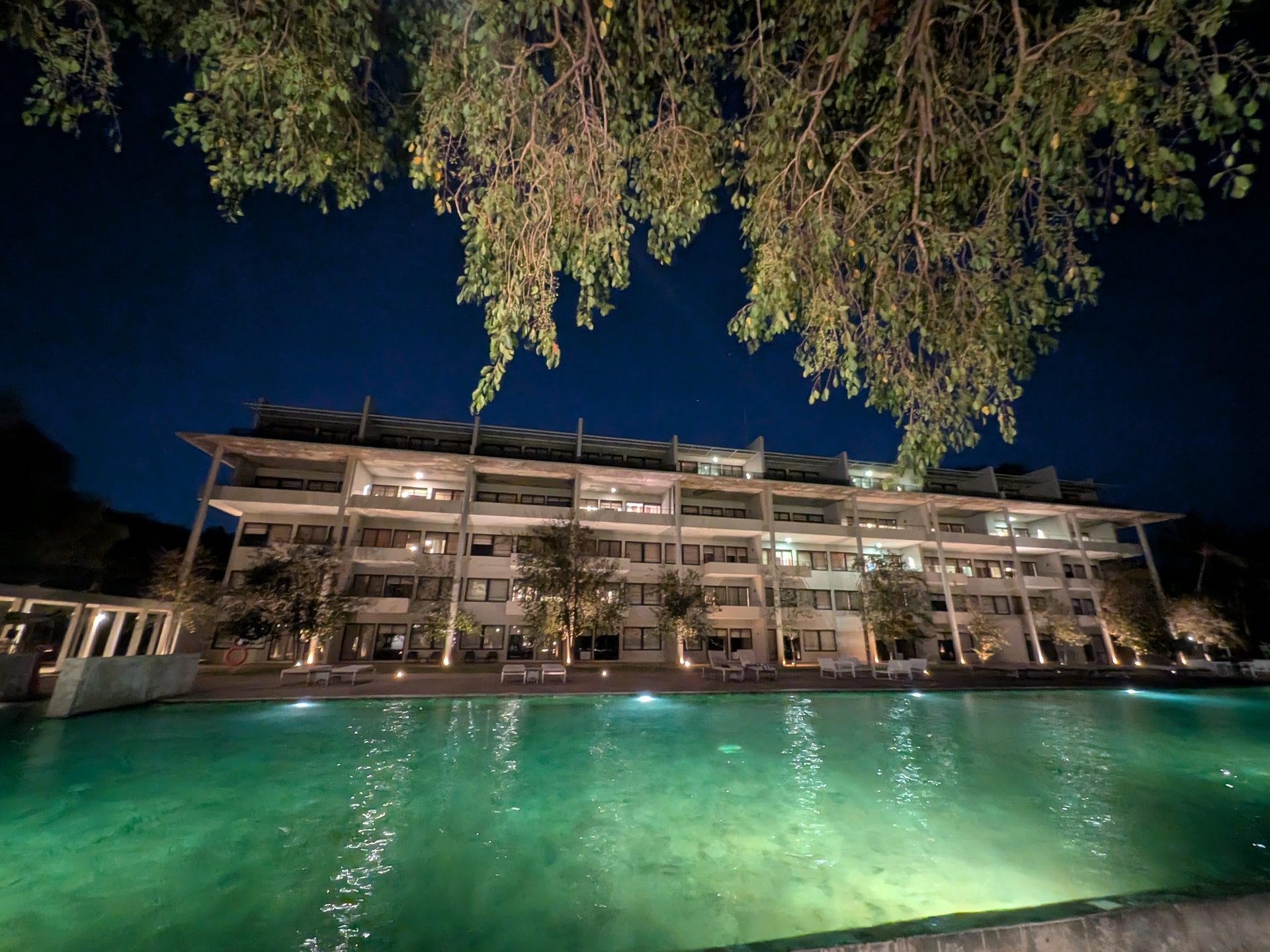 Jetwing Lake pool lit up at night