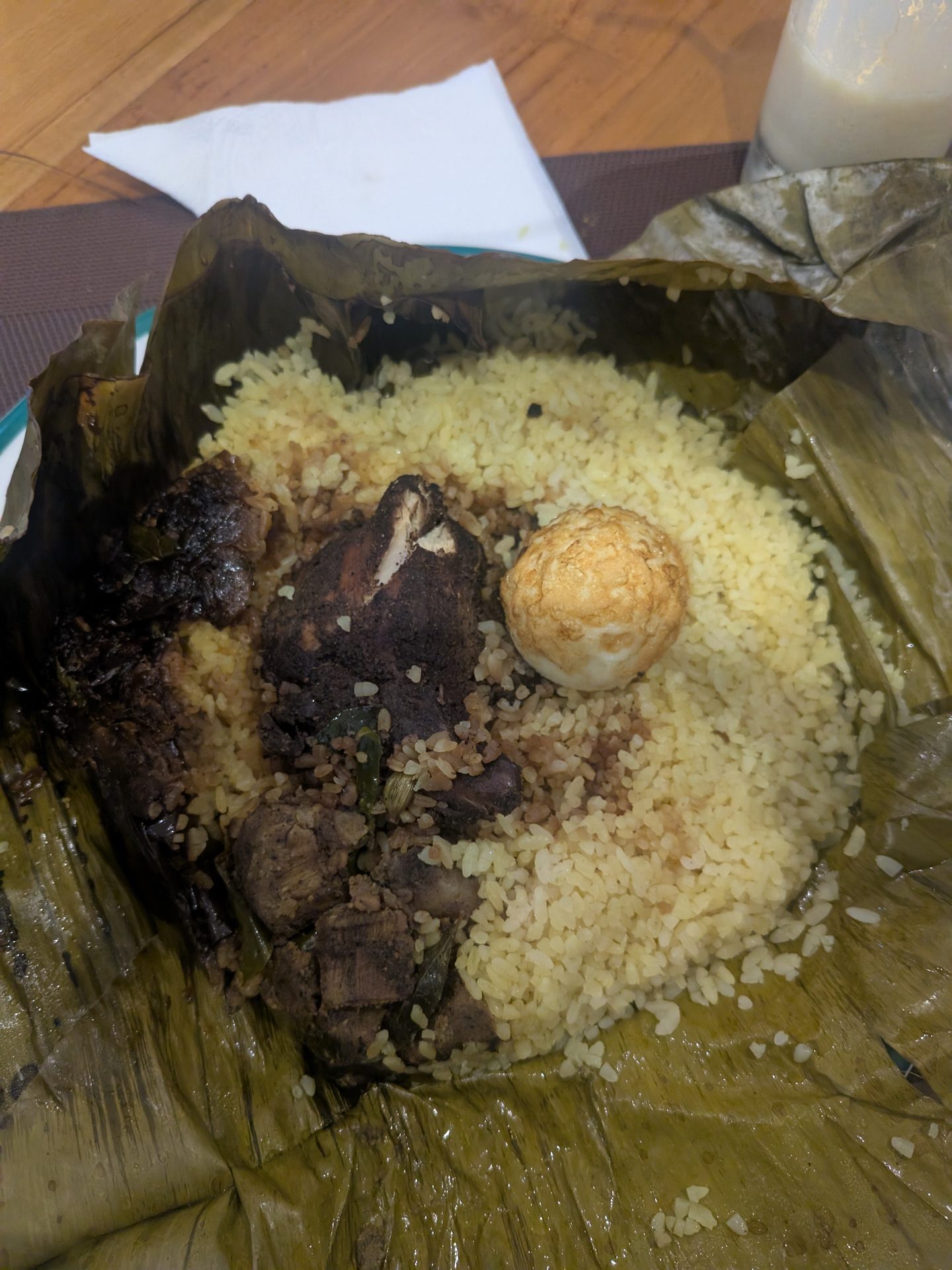 Lamprais rice and curry wrapped in banana leaf in Nuwara Eliya