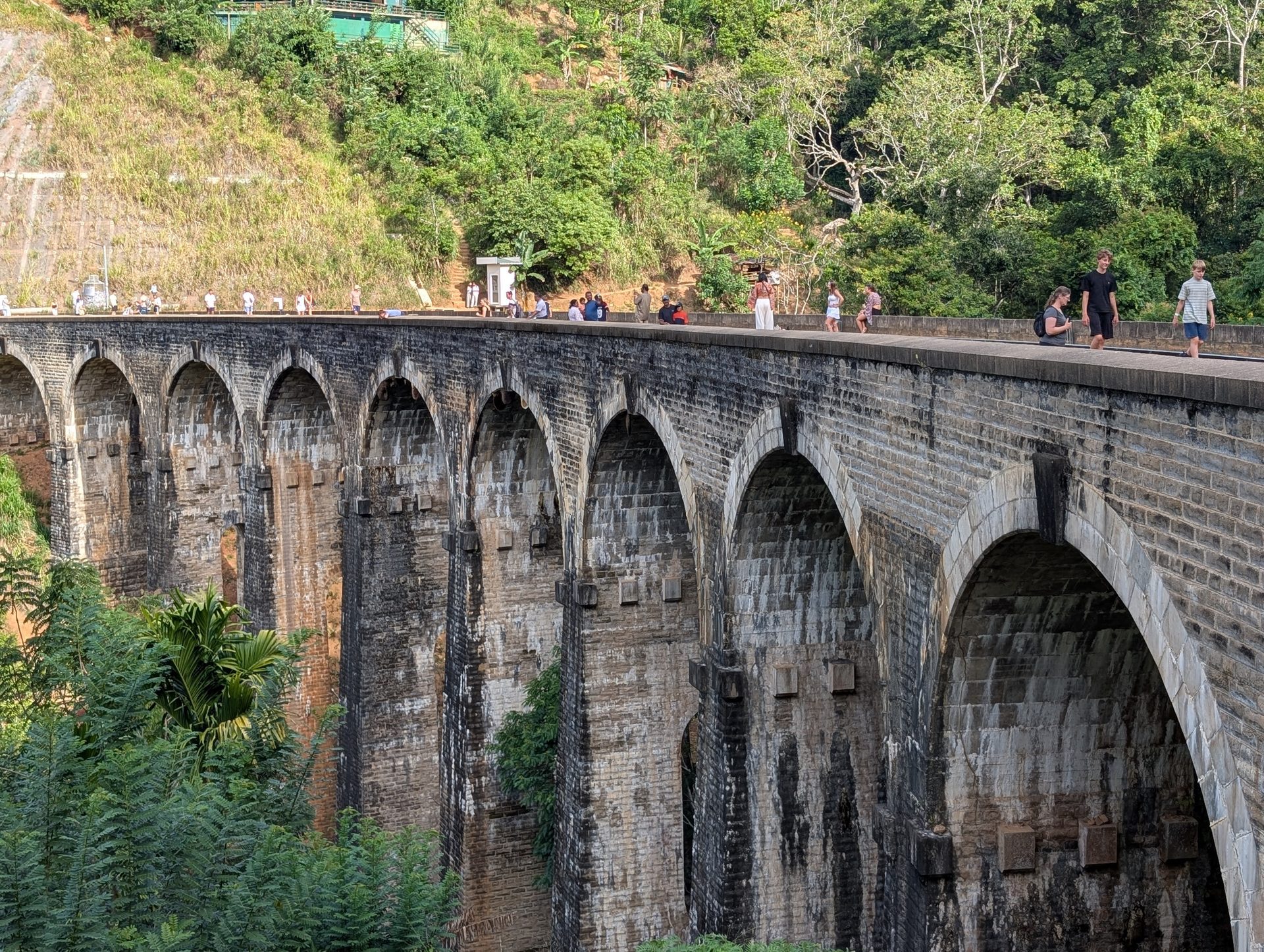 Close view of the stone arches of Nine Arch Bridge