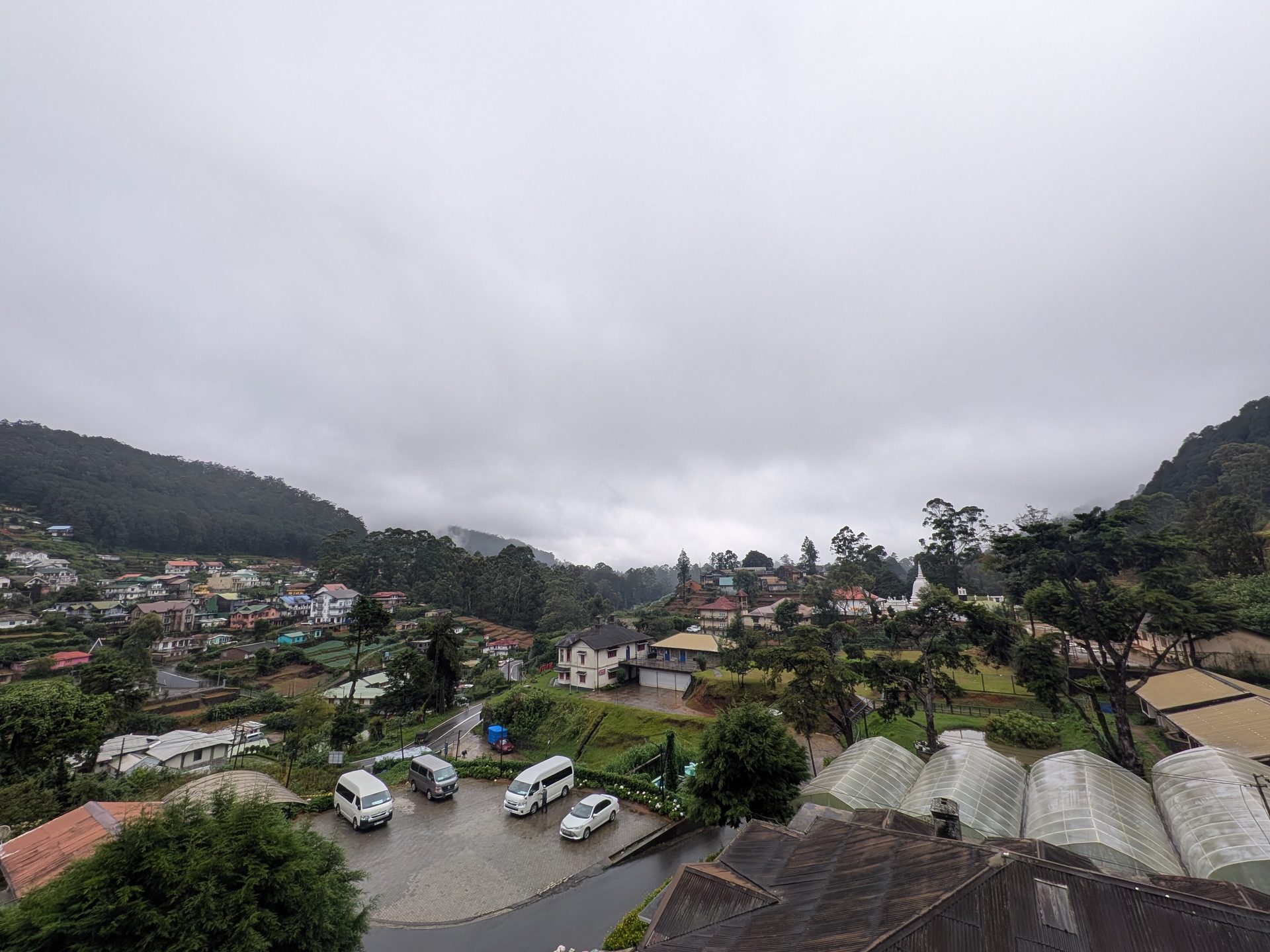 View over Nuwara Eliya town on a rainy morning