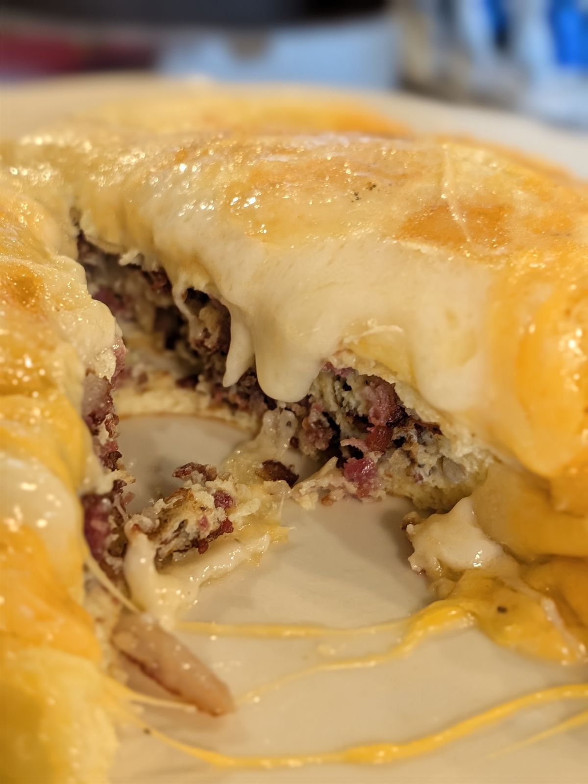 Inside of the Irish omelette stuffed with homemade corned beef hash