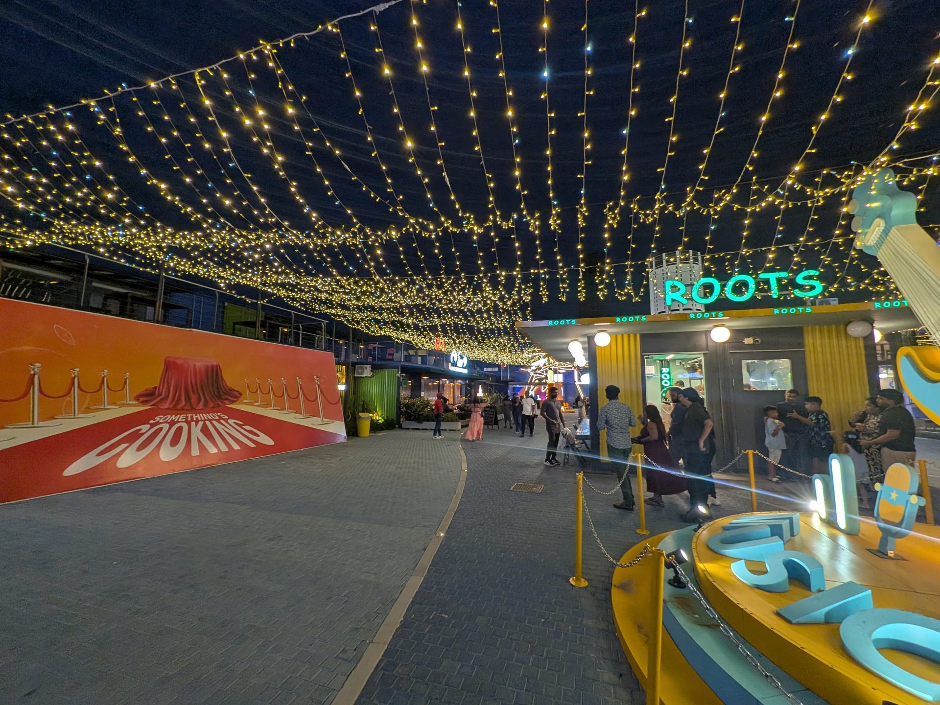 Fairy-lit food area at Port City Colombo