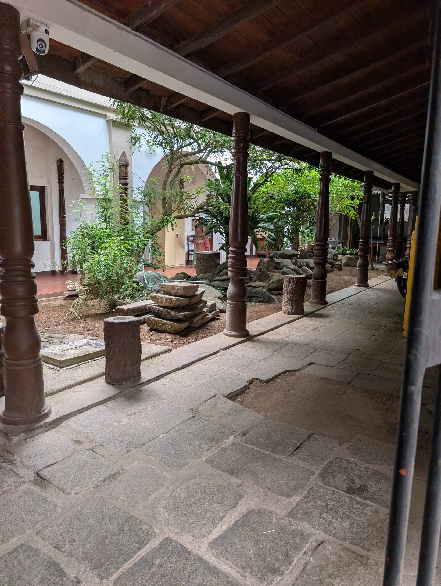 Courtyard and veranda inside the Rampart Hotel in Galle