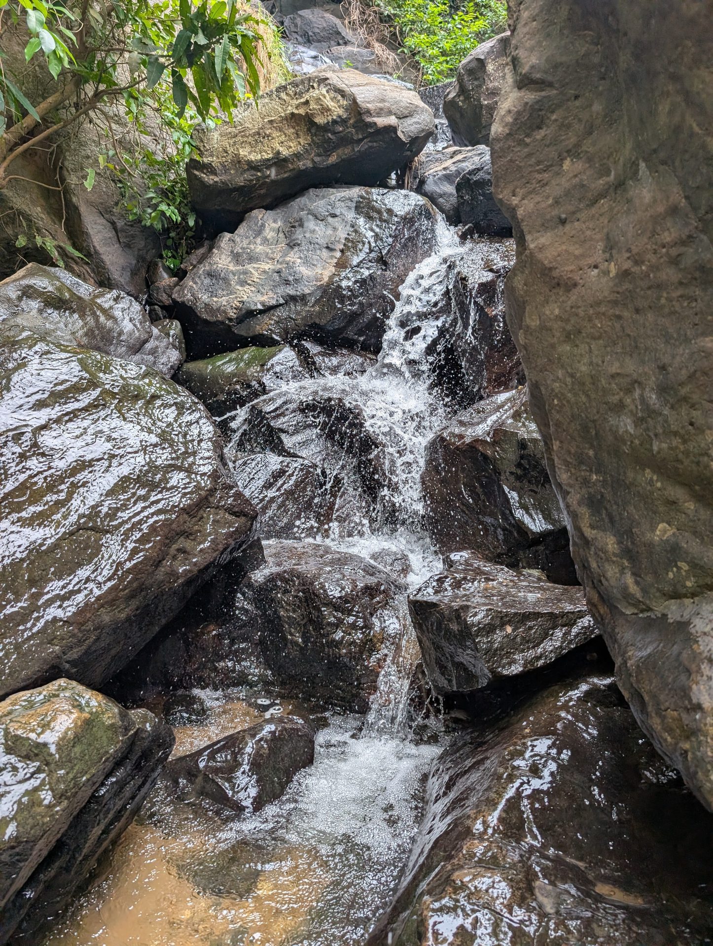 Close view of Ravana Falls cascading over rocks