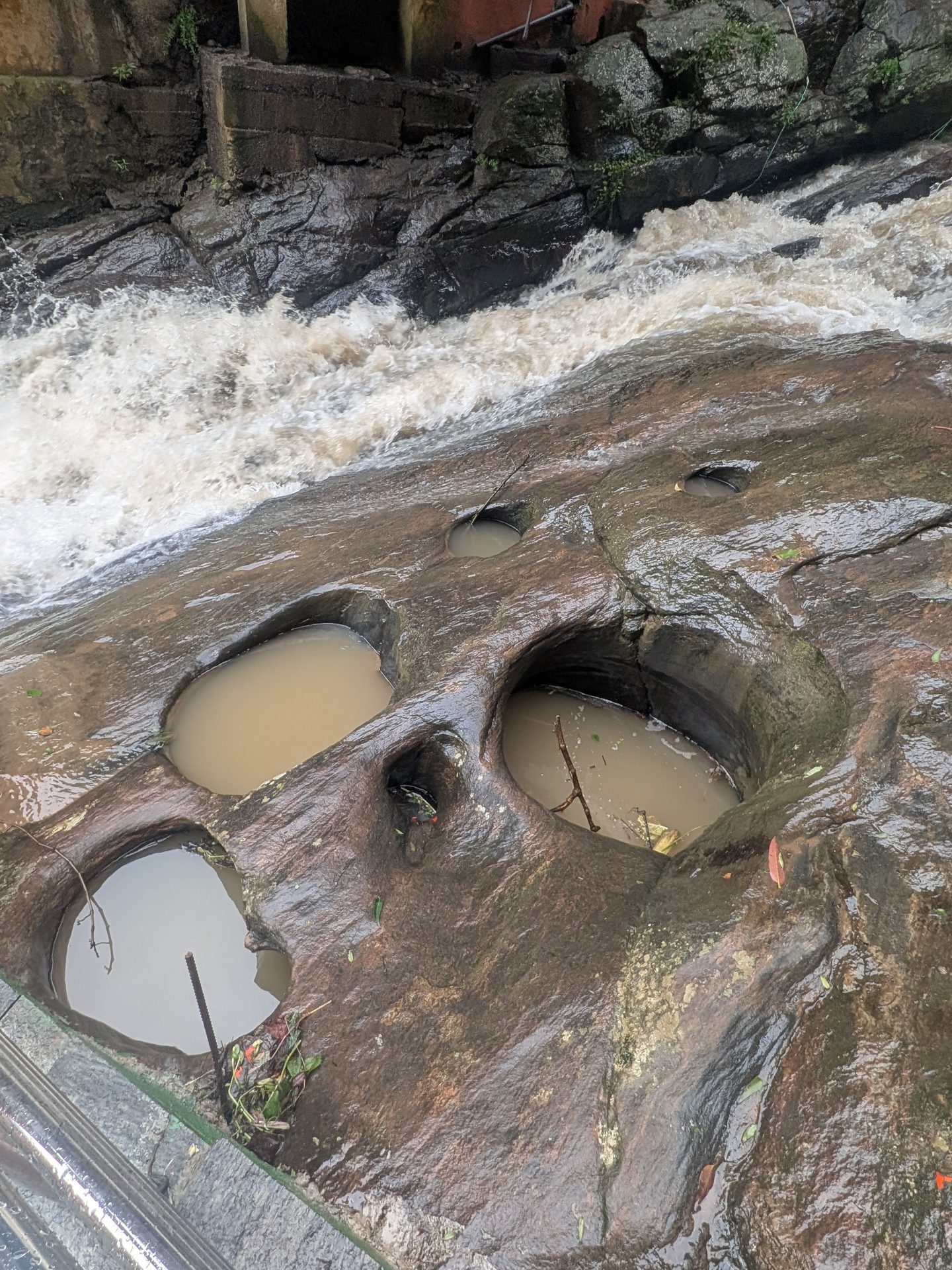 Rock hollows by the stream at the Seetha Amman Temple
