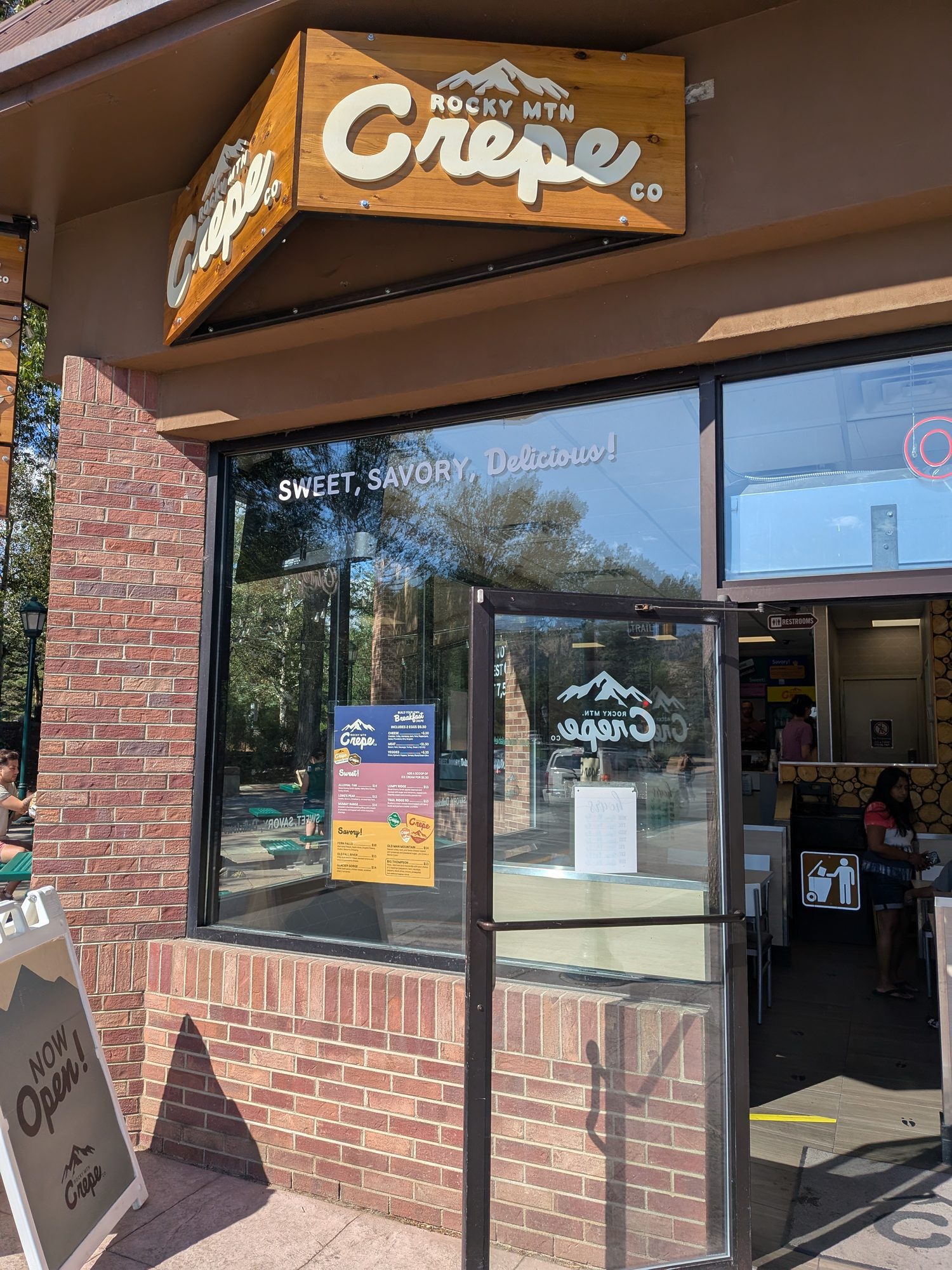 Storefront of Rocky Mountain Crepe Company in downtown Estes Park