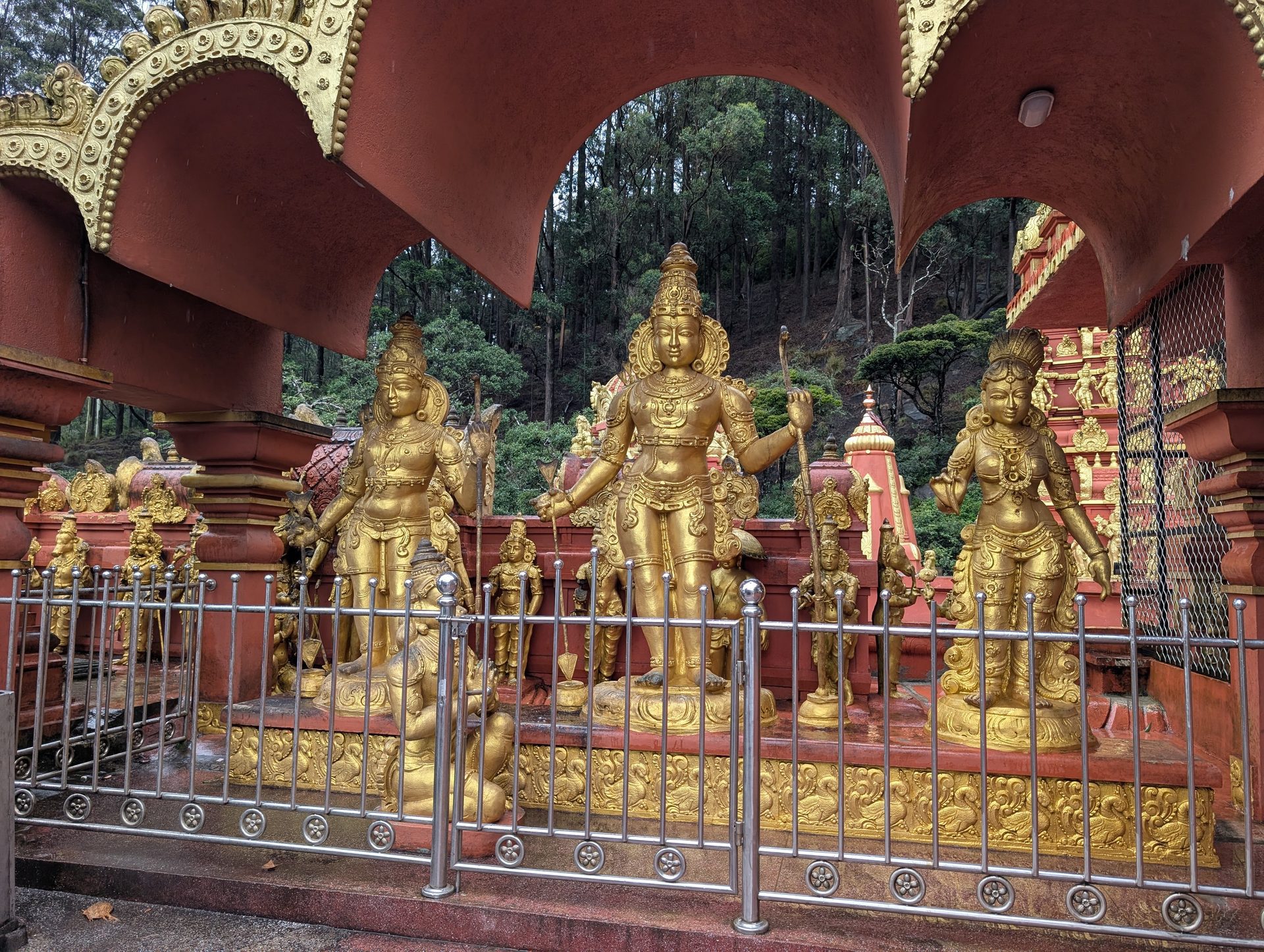 Golden statues at the Seetha Amman Temple near Nuwara Eliya