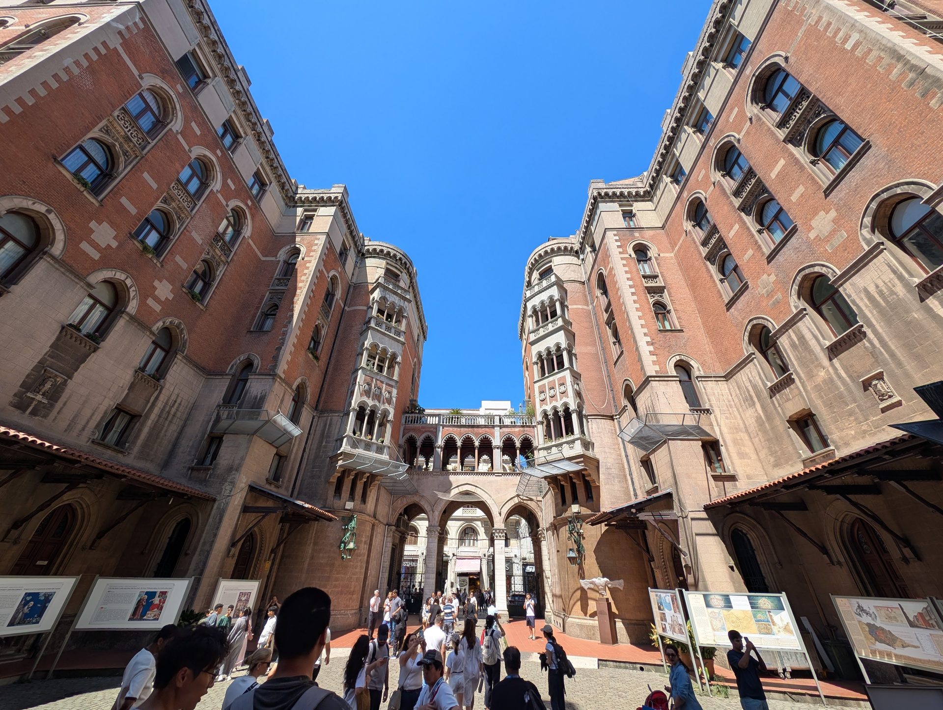 Red brick courtyard buildings at St. Anthony of Padua Church