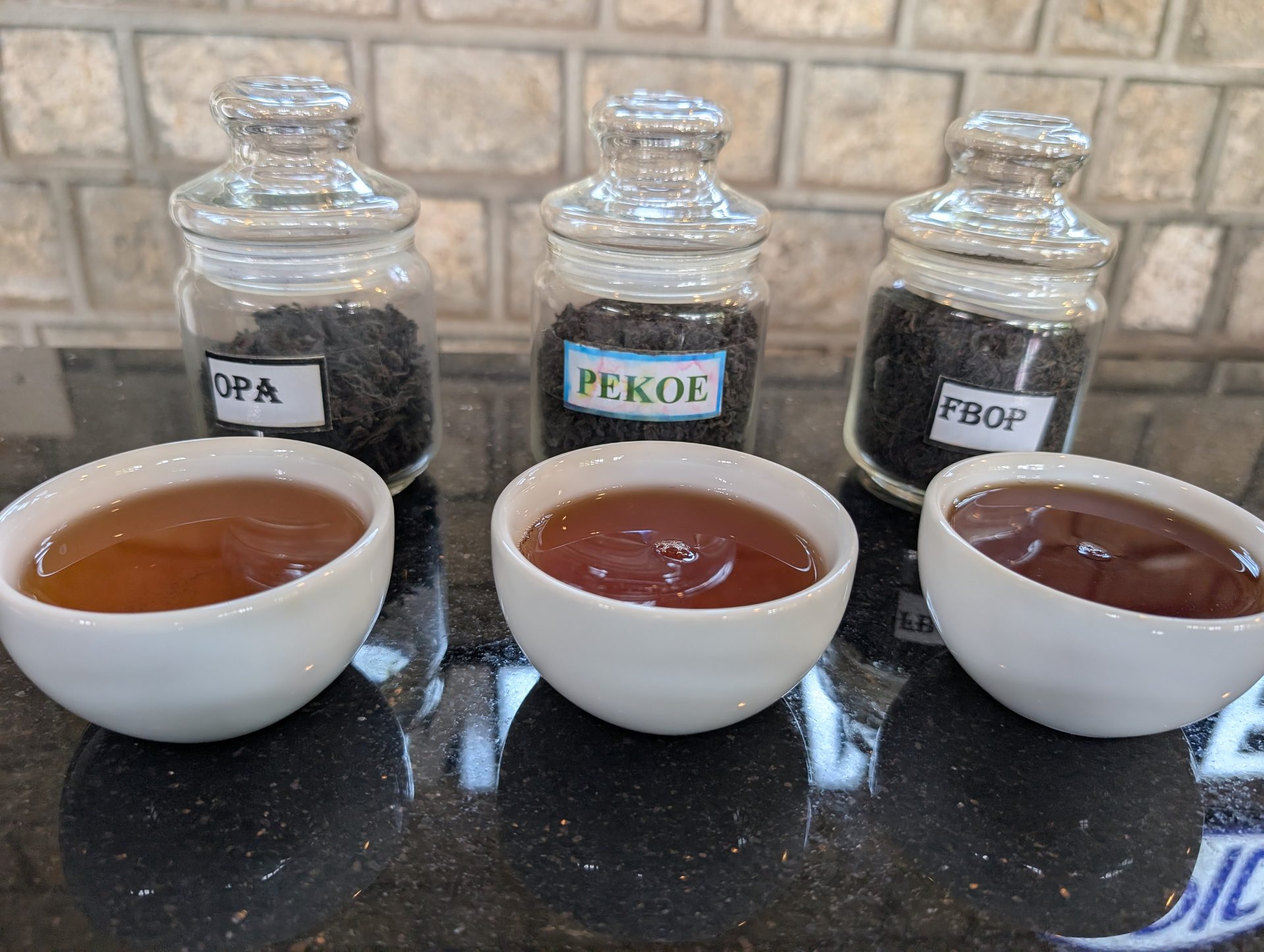 Tea tasting of different grades at the Kinellan Tea Centre