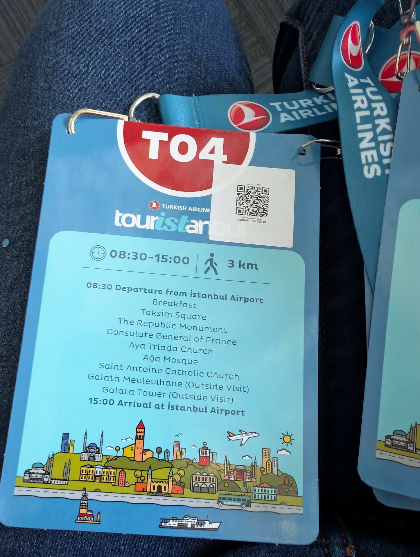 Touristanbul half day tour tag listing the route from 8:30 to 15:00