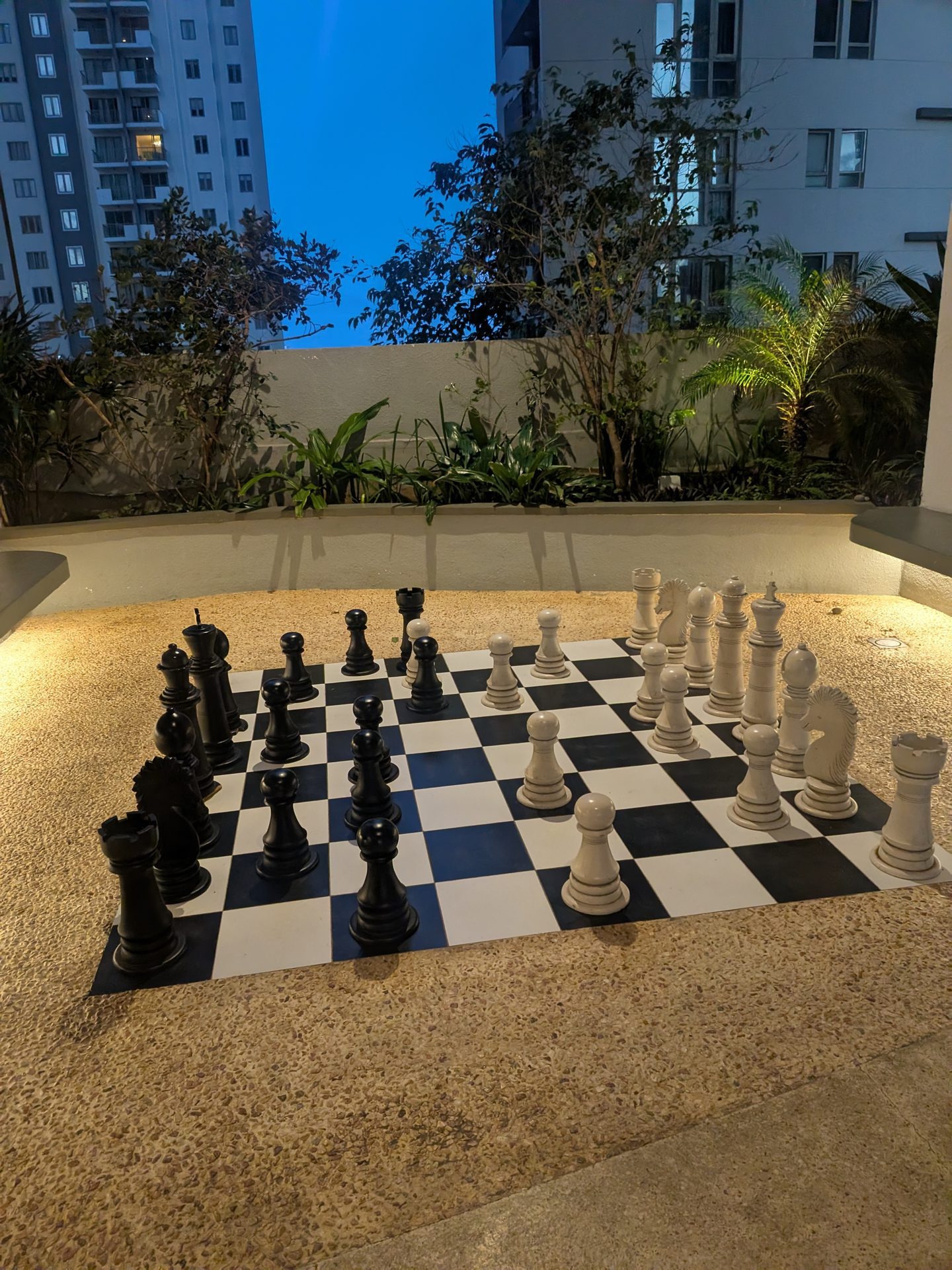 Giant chess set on a terrace at Tri-Zen