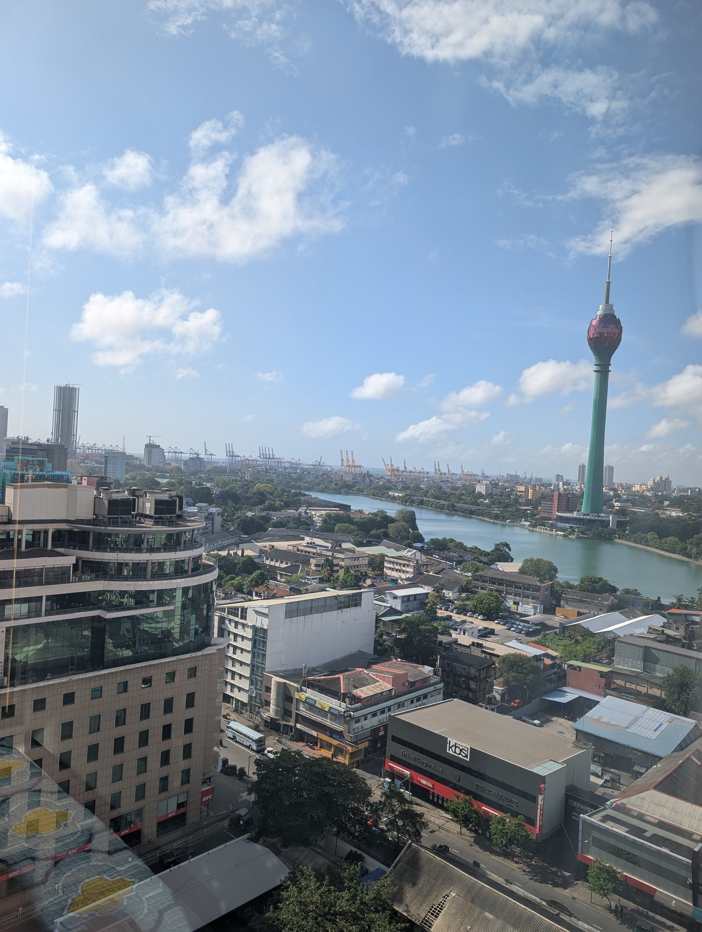 View of the Lotus Tower and Beira Lake from Tri-Zen in Colombo