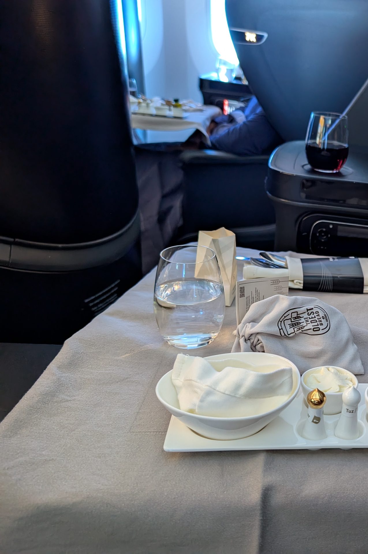 Table set for dinner in Turkish Airlines 787-9 business class