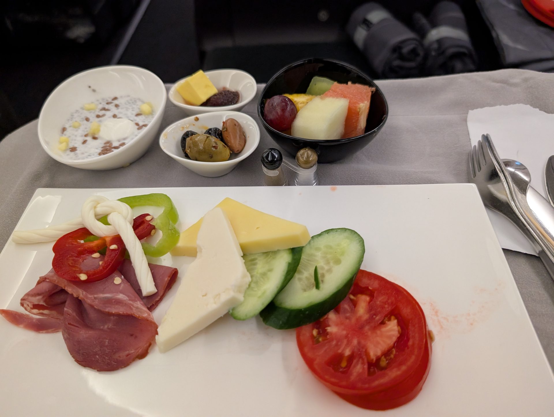 Turkish breakfast in business class on the Colombo to Istanbul flight