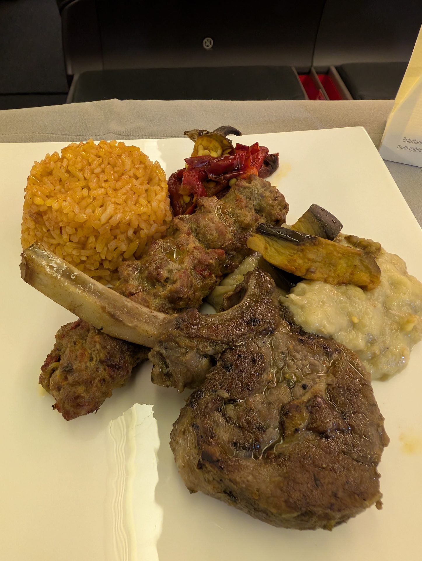 Lamb main course on the Istanbul to Chicago flight