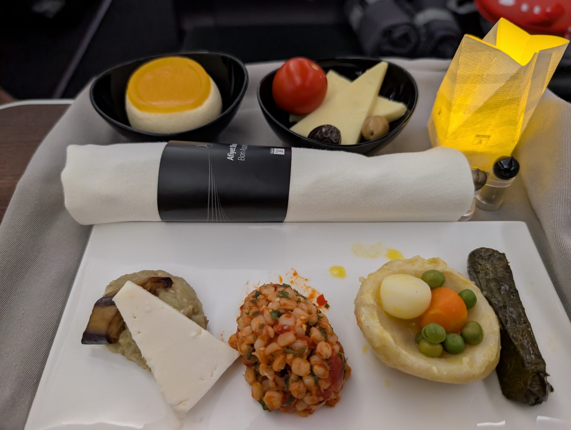 Meze plate in Turkish Airlines business class