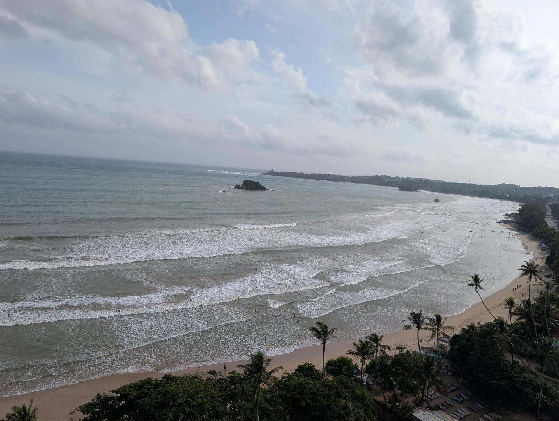 Wide view of Weligama Bay beach from the Marriott