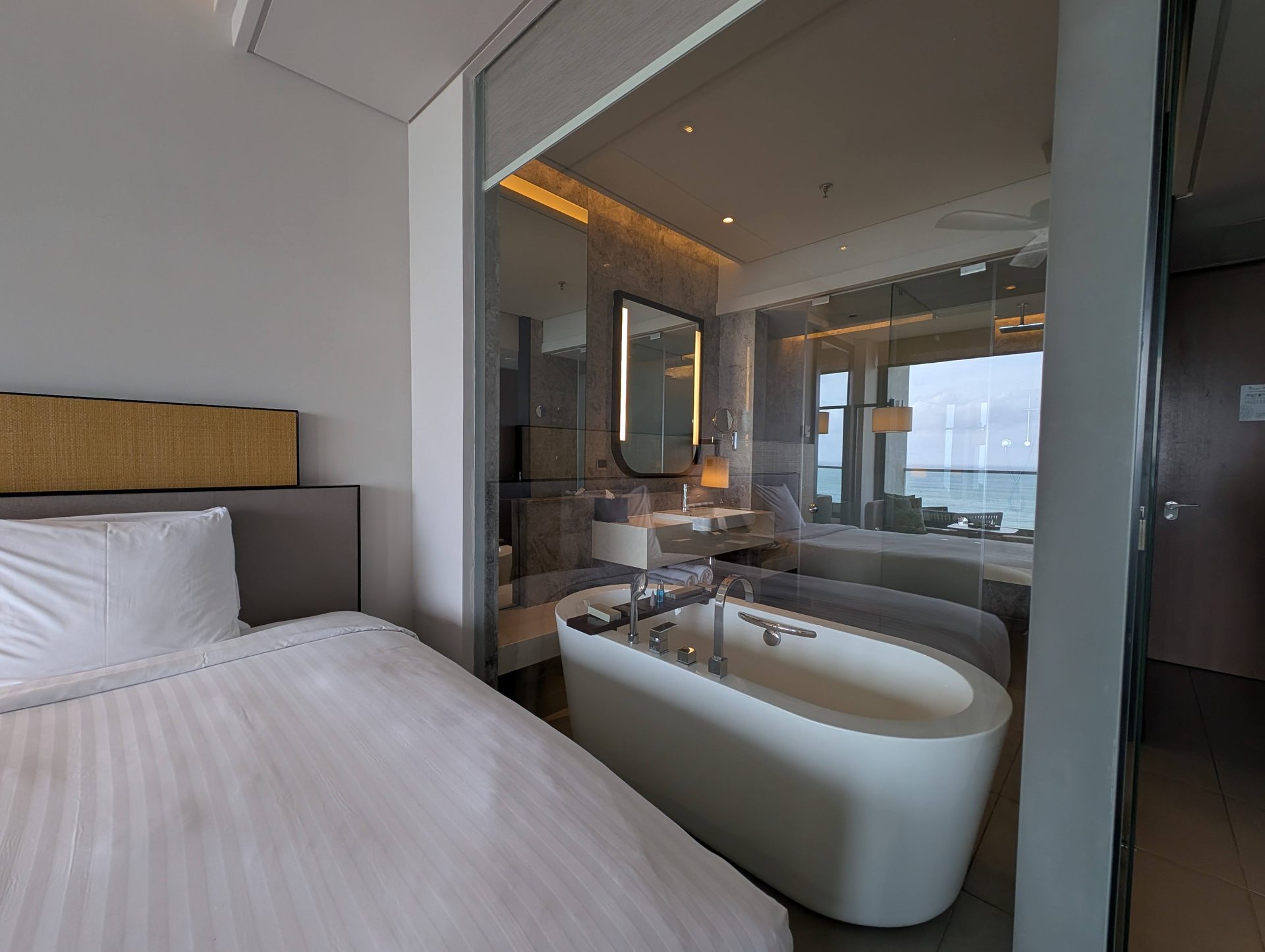 Freestanding bathtub with ocean view at the Weligama Bay Marriott
