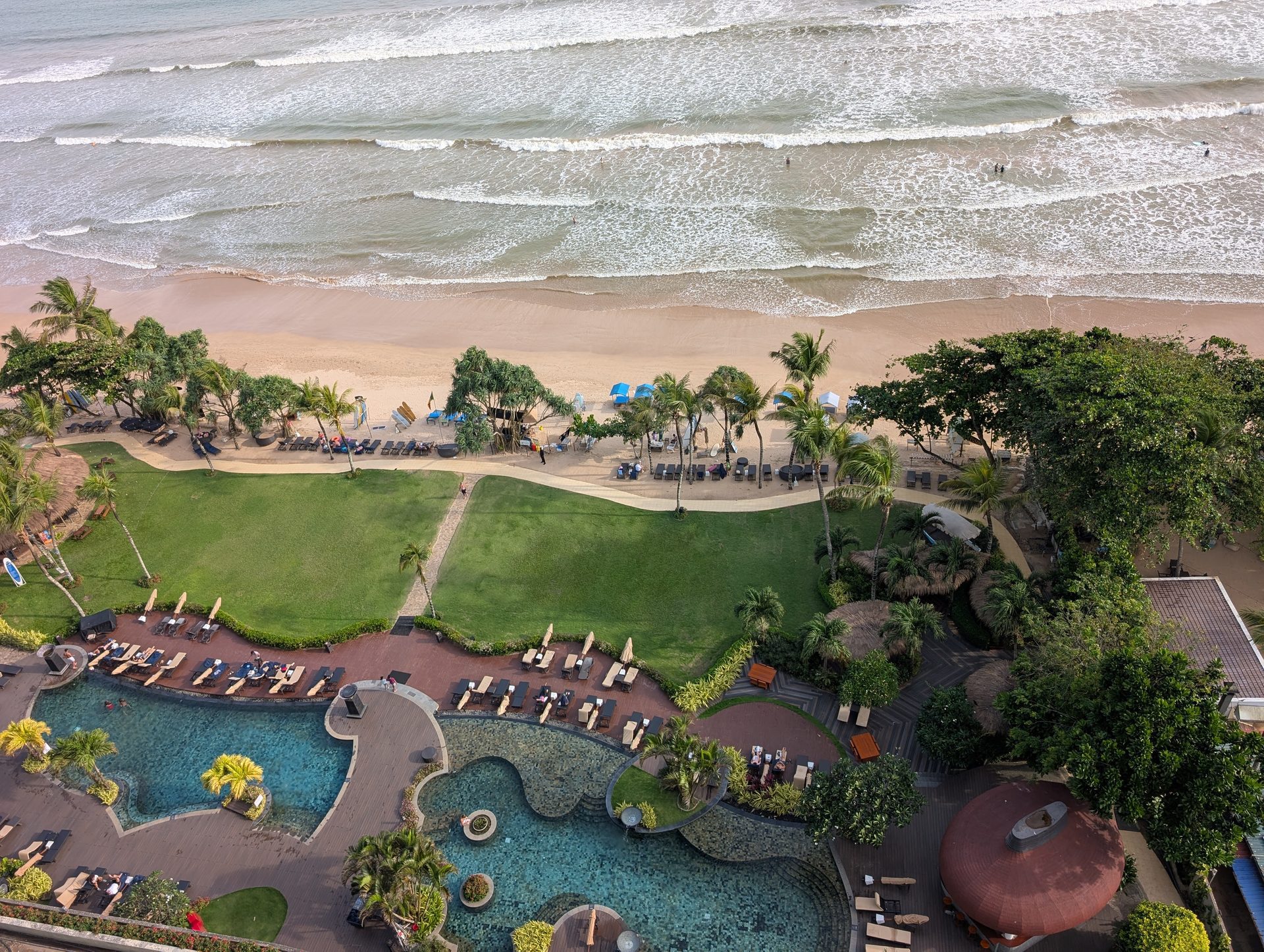 Pools and lawn at the Weligama Bay Marriott from above