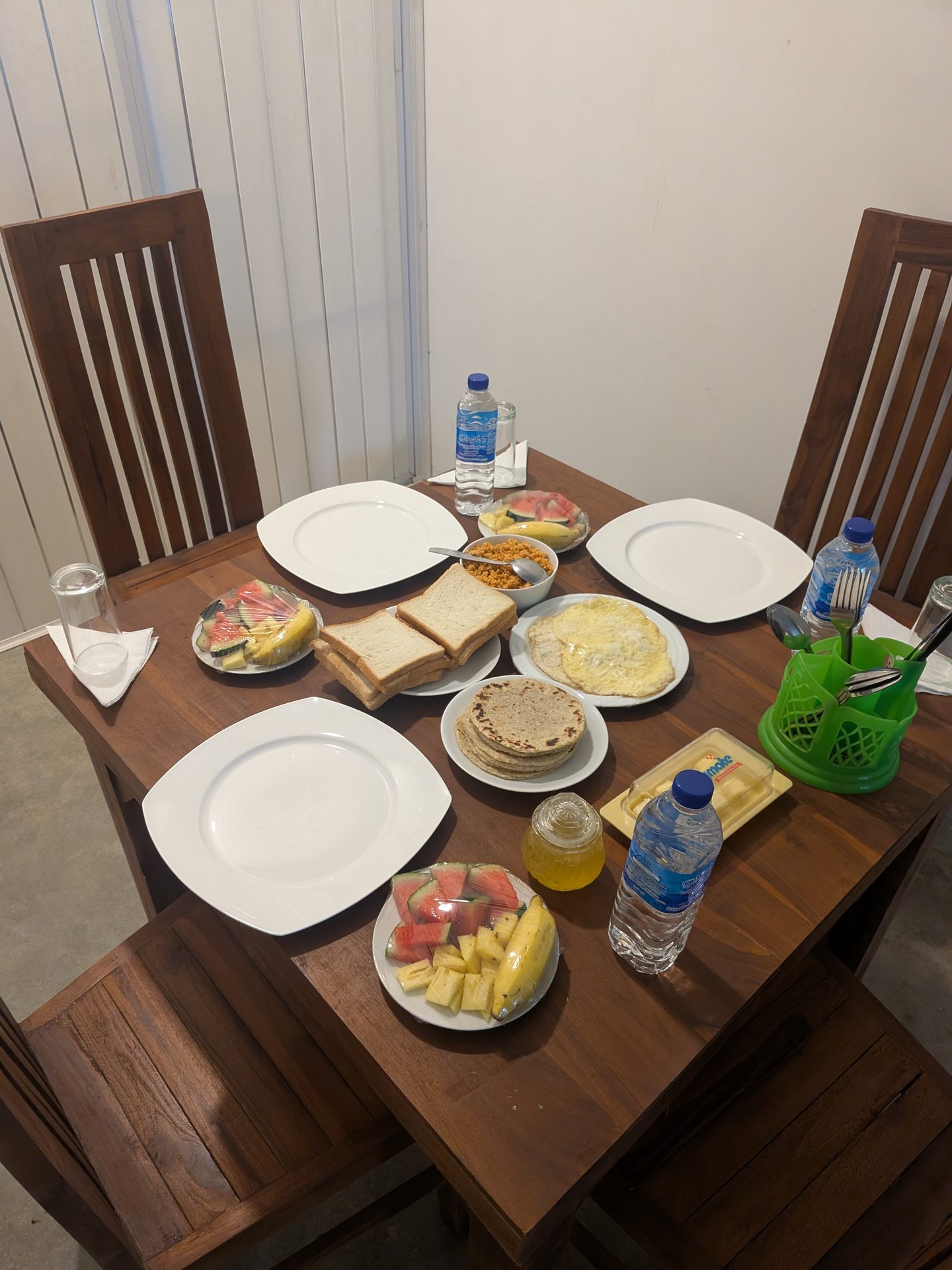 Homemade breakfast with fruit, toast and eggs at Zircon Ella